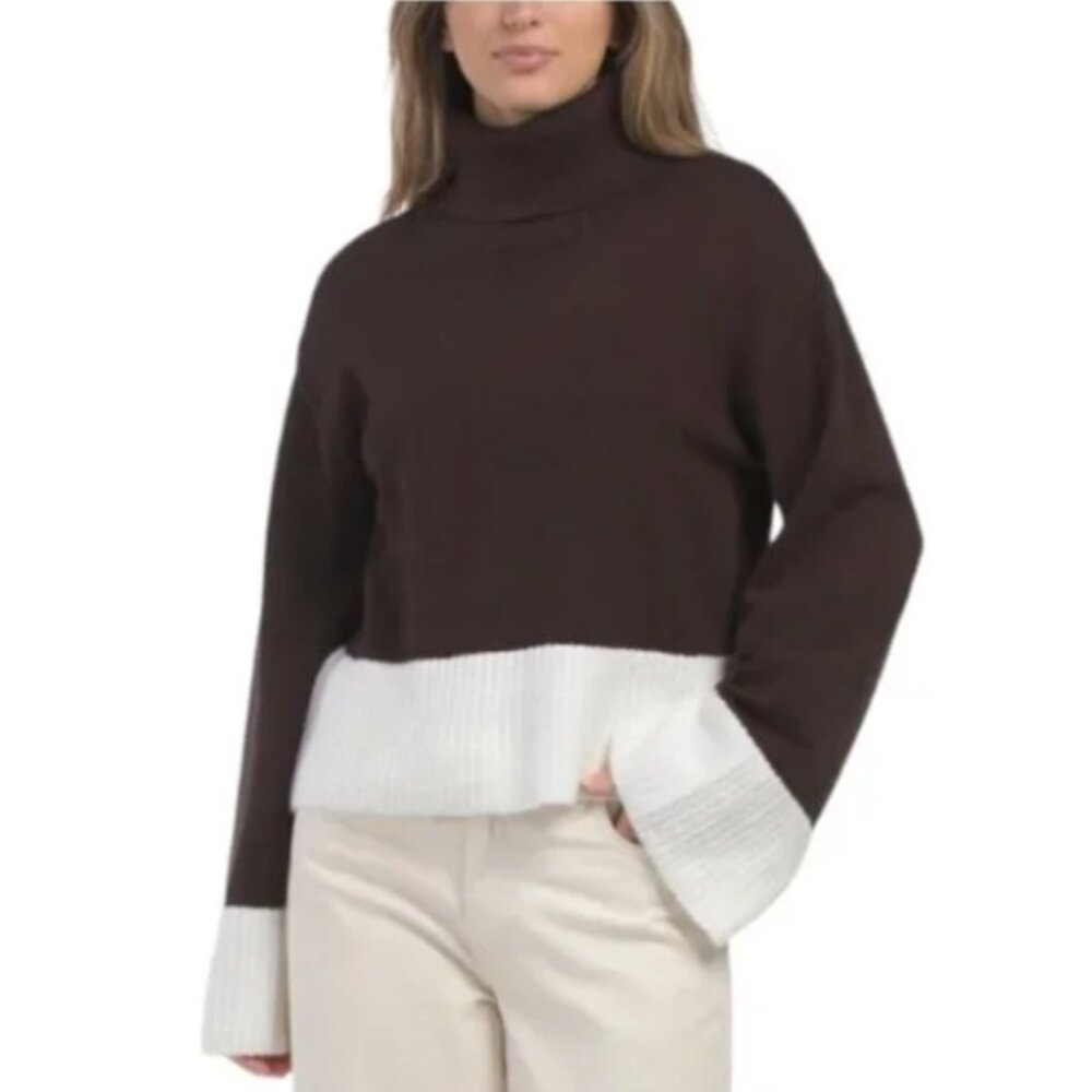 NWT LAUNDRY Two Tone Brown /Cream Ribbed Turtleneck Sweater